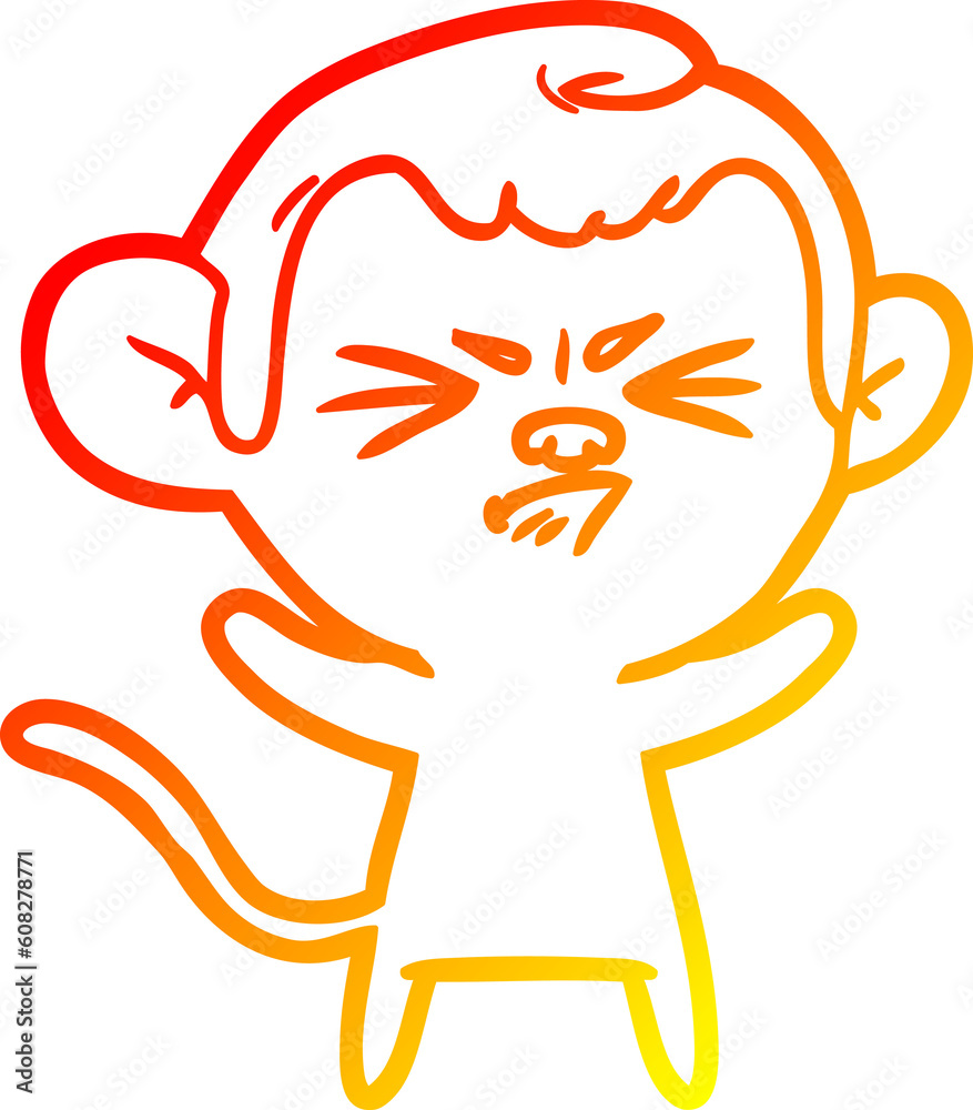 warm gradient line drawing of a cartoon annoyed monkey