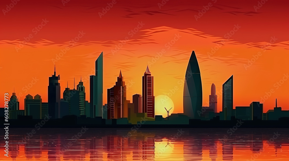 Skyline of doha at night, qatar, the middle east. Generative Ai