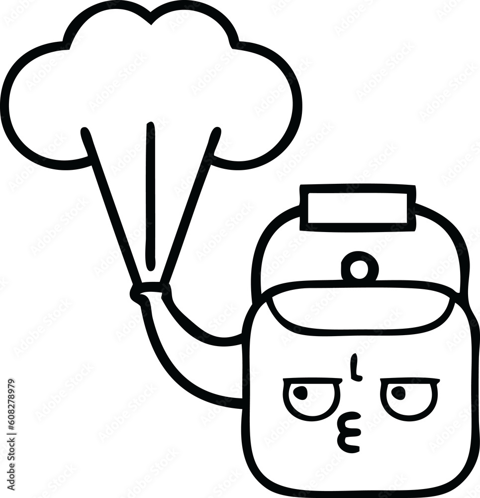 line drawing cartoon of a steaming kettle line drawing cartoon of a steaming kettle