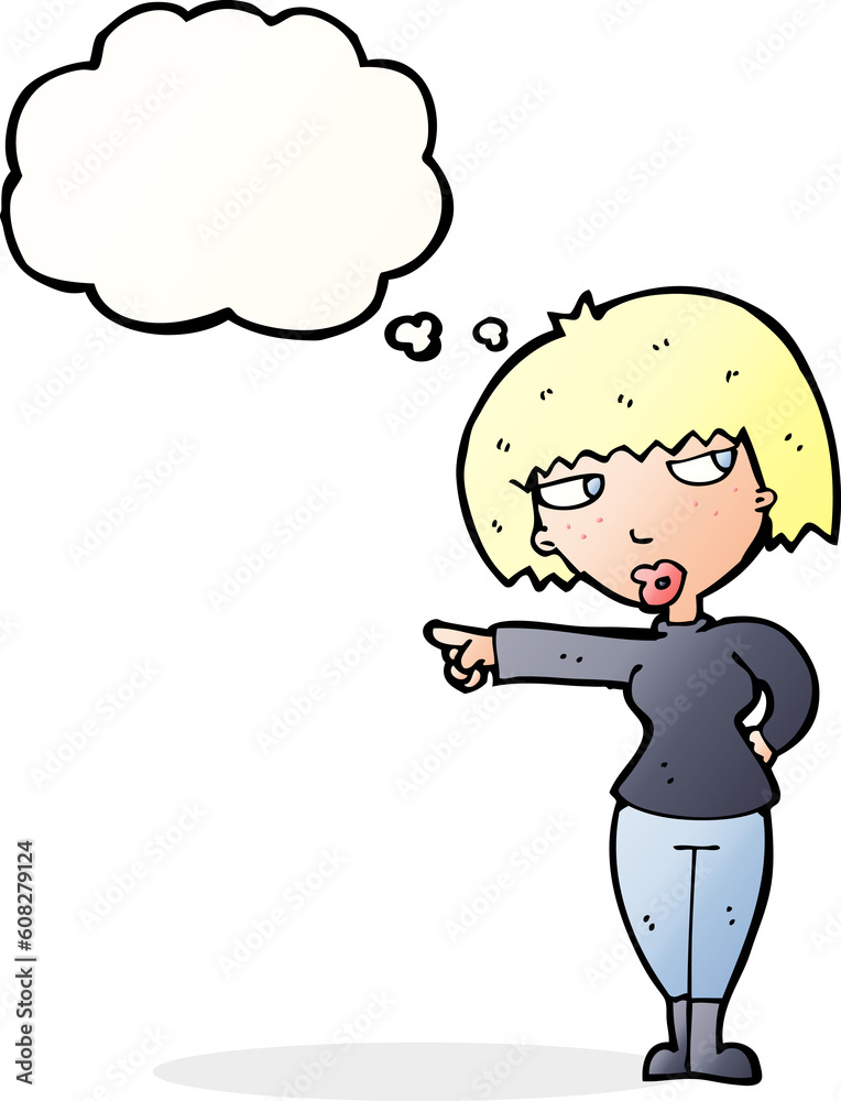 cartoon annoyed woman pointing with thought bubble cartoon annoyed woman pointing with thought bubble
