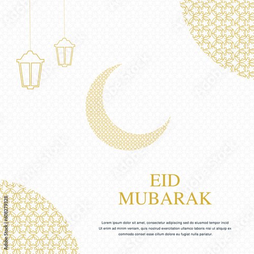 Eid mubarak greeting card. Wishing or wish card of eid. Islamic festival eid wish pattern background design. Lantern, crescent background eid mubarak post design.