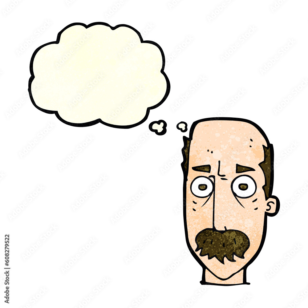 cartoon man with mustache with thought bubble cartoon man with mustache with thought bubble
