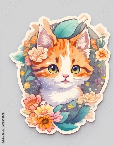 Generative AI - Bellissimo gattino con fiori e foglie