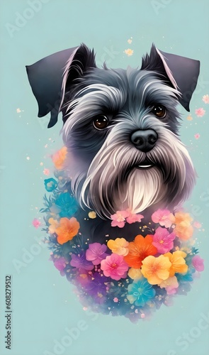 Generative AI - Faccia dettagliata di un cane di razza Schnauzer