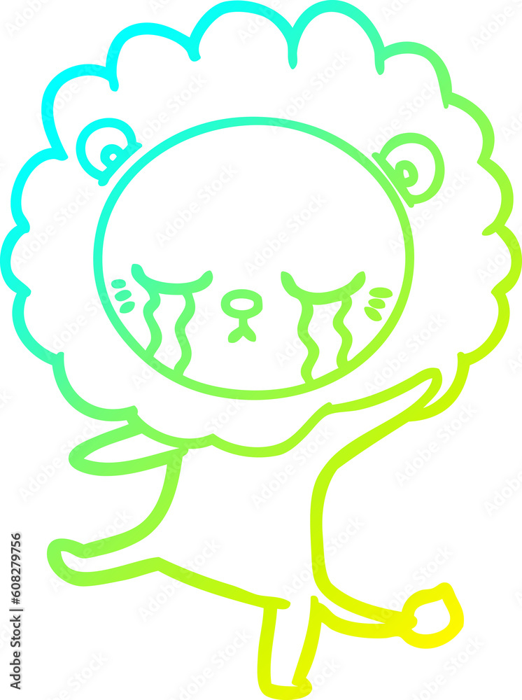cold gradient line drawing of a crying cartoon lion cold gradient line drawing of a crying cartoon lion