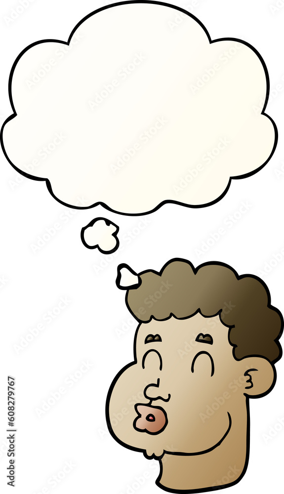 cartoon male face with thought bubble in smooth gradient style