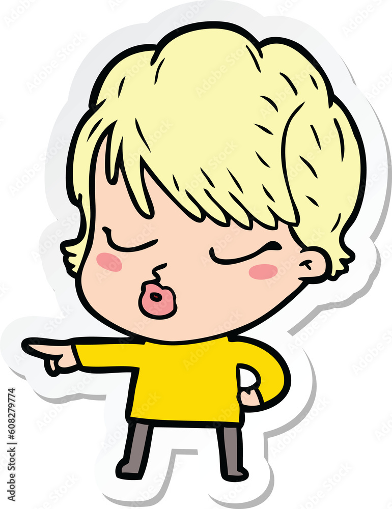 sticker of a cartoon woman with eyes shut sticker of a cartoon woman with eyes shut