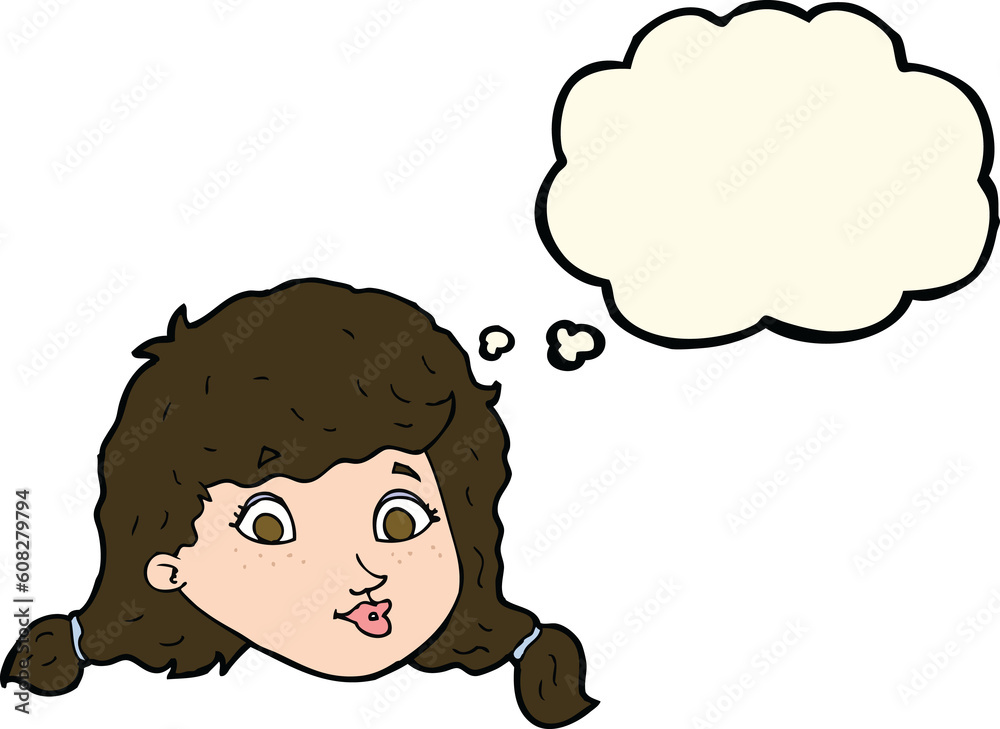 cartoon pretty female face with thought bubble cartoon pretty female face with thought bubble