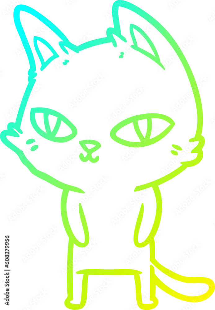 cold gradient line drawing of a cartoon cat with bright eyes cold gradient line drawing of a cartoon cat with bright eyes