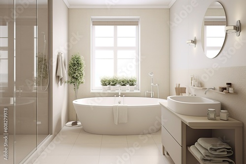 Modern white bathroom interior design. Mock up. Generative AI