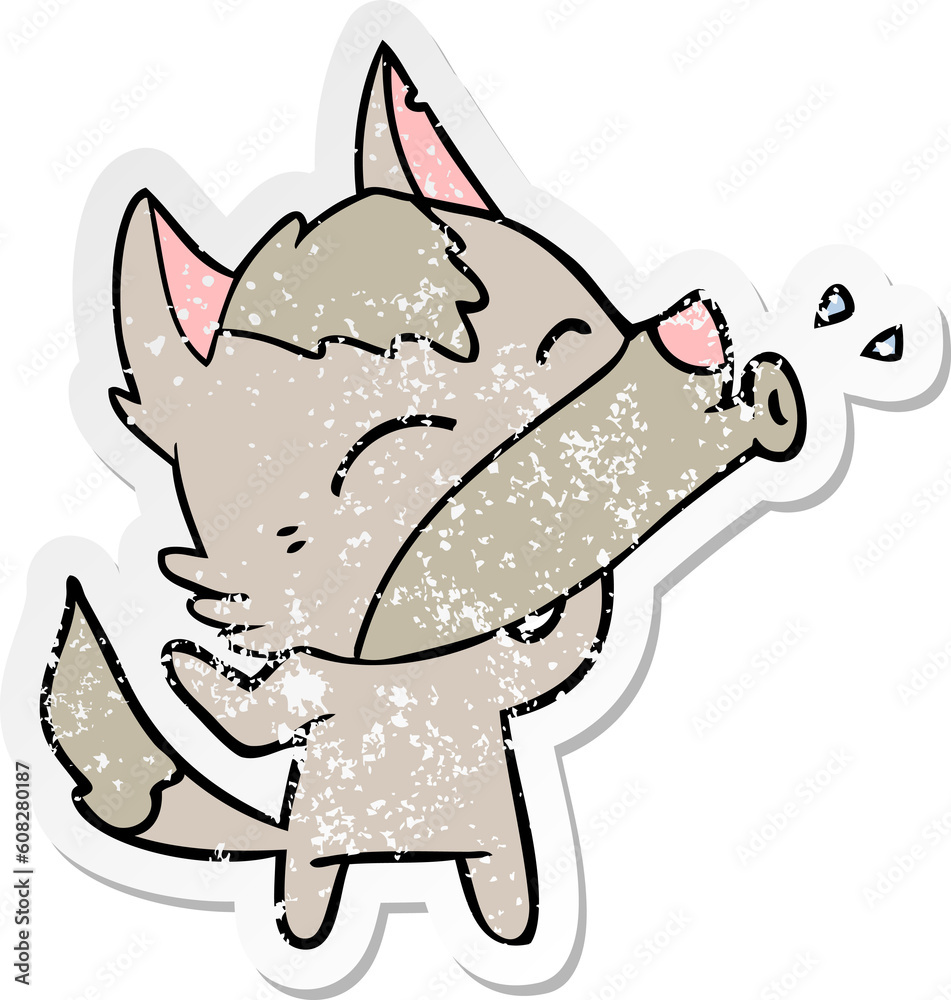 Fototapeta premium distressed sticker of a howling wolf cartoon