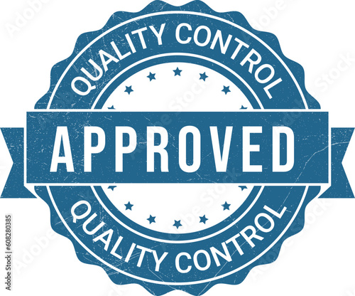Quality Control Approved Stamp, Badge, Icon, Seal, Emblem, Quality Assurance Label, Quality Concept, Service, Controller, Patch, Rubber, Product, Sticker, Vector Illustration With Grunge Texture