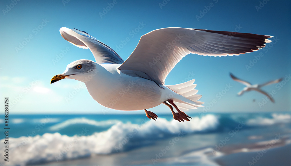 Fototapeta premium Seagull over sea and blue sky Ai generated image