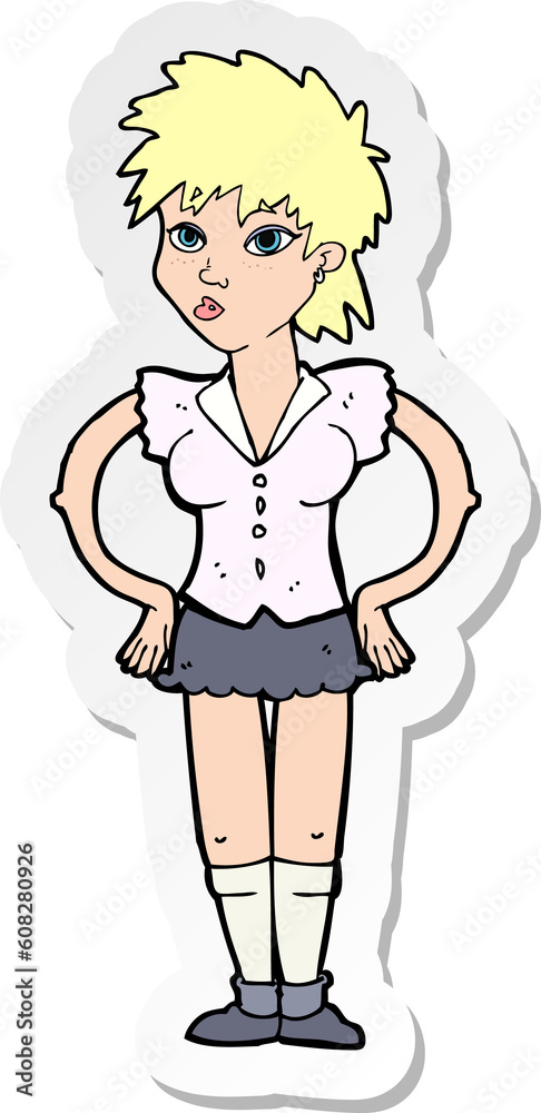sticker of a cartoon woman with hands on hips sticker of a cartoon woman with hands on hips
