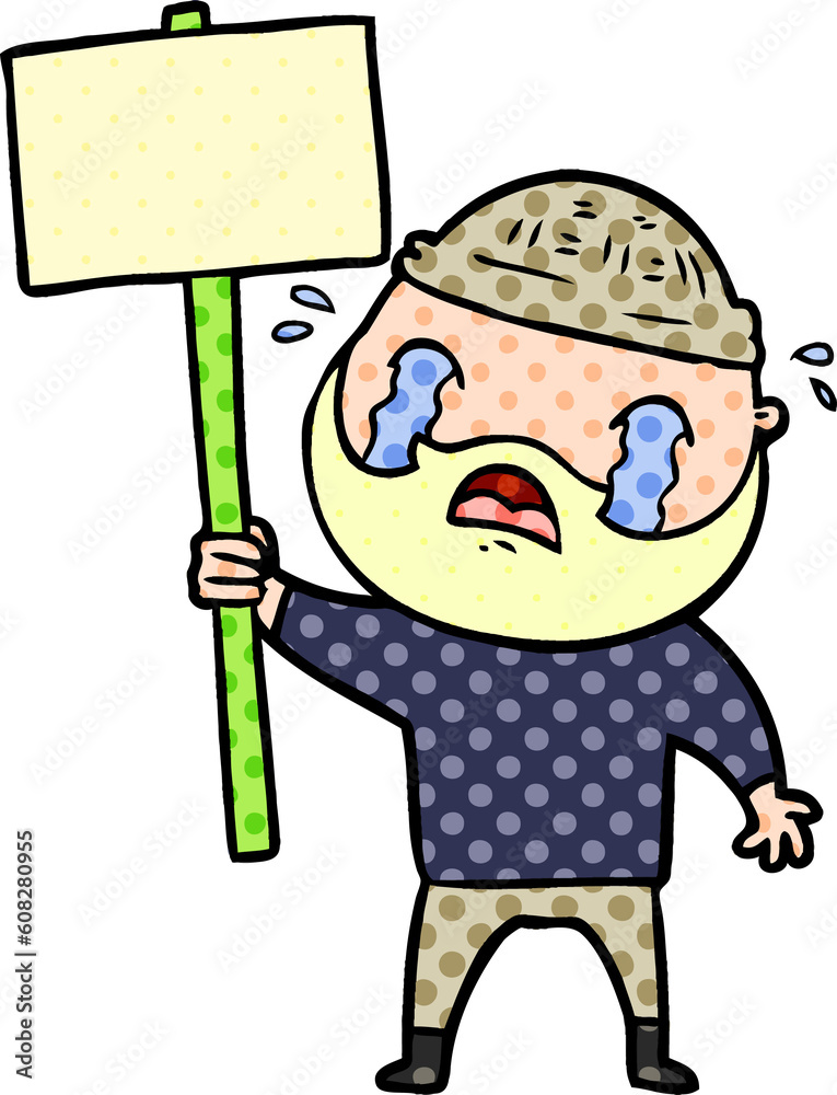 cartoon bearded protester crying cartoon bearded protester crying