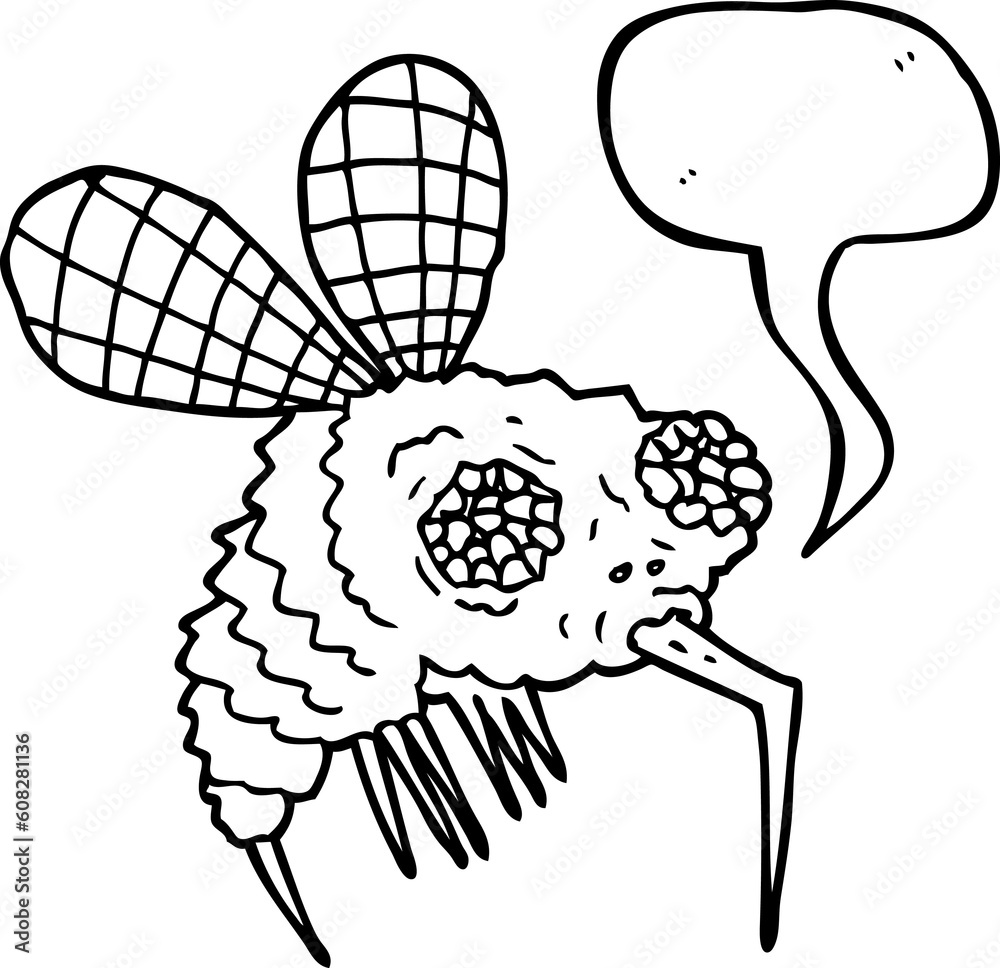 freehand drawn speech bubble cartoon fly