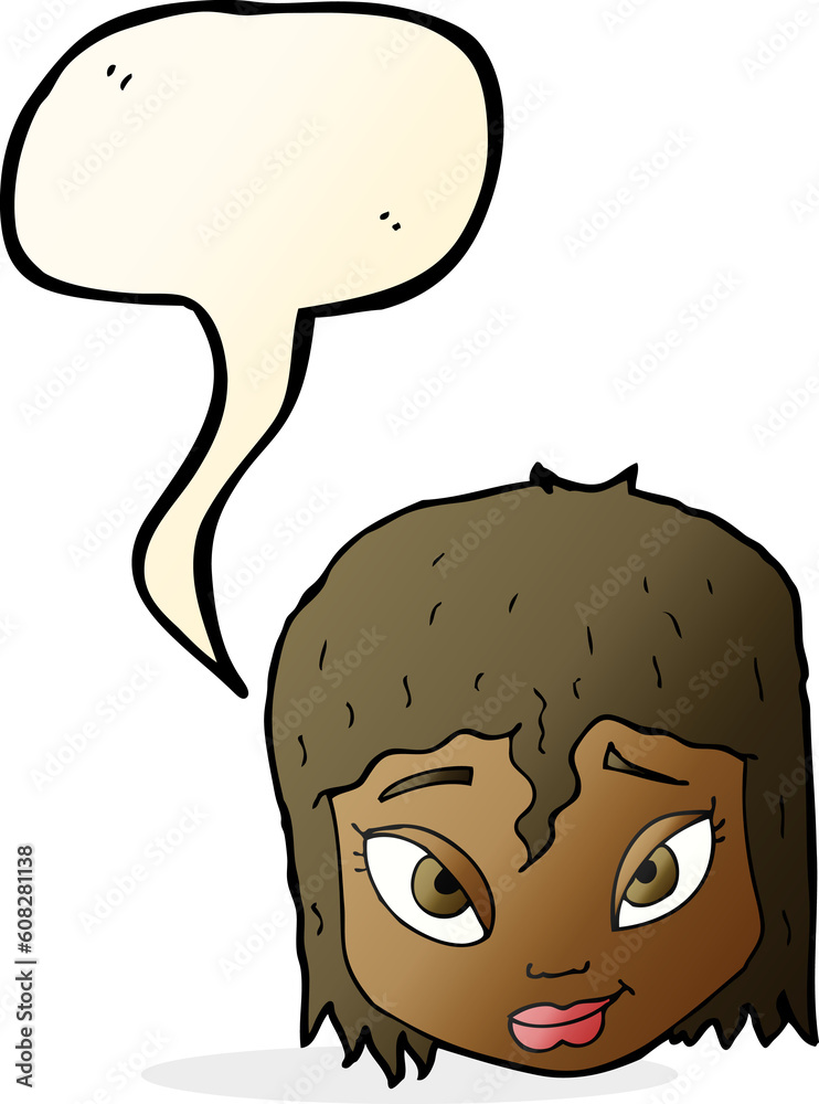 Naklejka premium cartoon female face with speech bubble