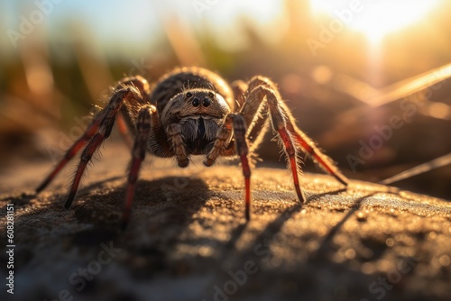 Close up photograph of a spider in its natural habitat, showcasing the mesmerizing beauty of its presence. Generative AI