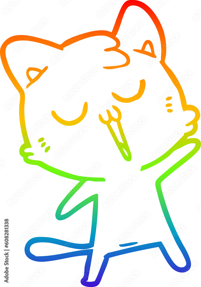 rainbow gradient line drawing of a cartoon cat singing