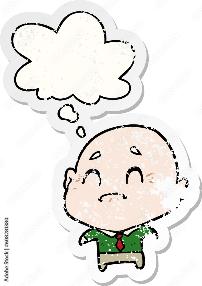 cartoon old man with thought bubble as a distressed worn sticker cartoon old man with thought bubble as a distressed worn sticker