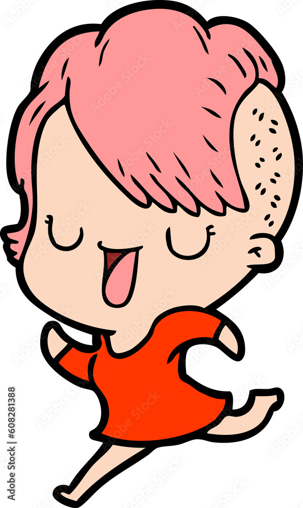 cute cartoon girl with hipster haircut