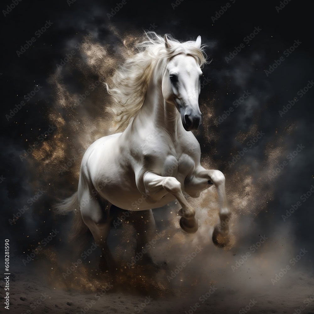 White horse running.
Generated AI