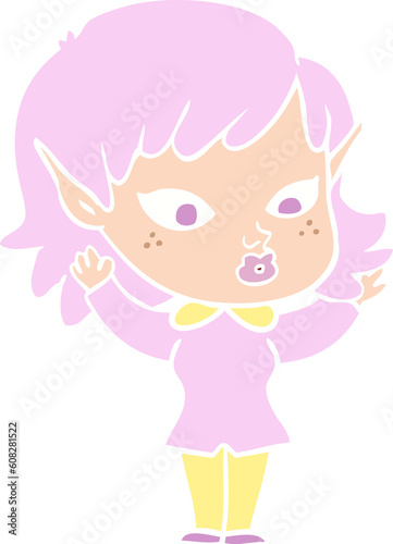 pretty flat color style cartoon elf girl