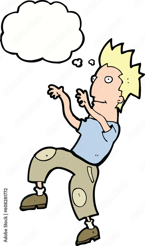 cartoon happy man doing funny dance with thought bubble cartoon happy man doing funny dance with thought bubble