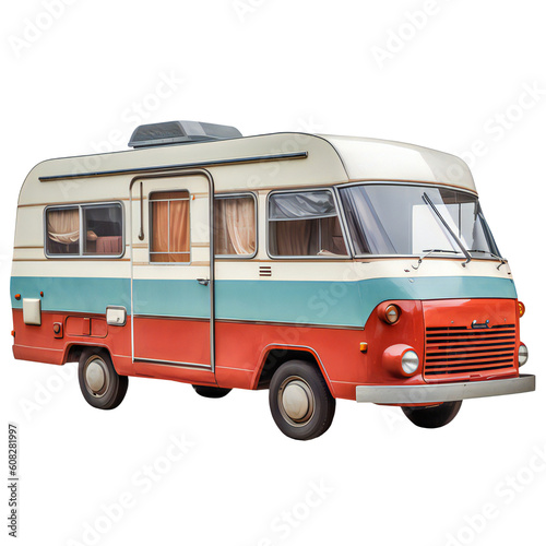 Vintage camping car, motorcar for holidays. Generative ai art