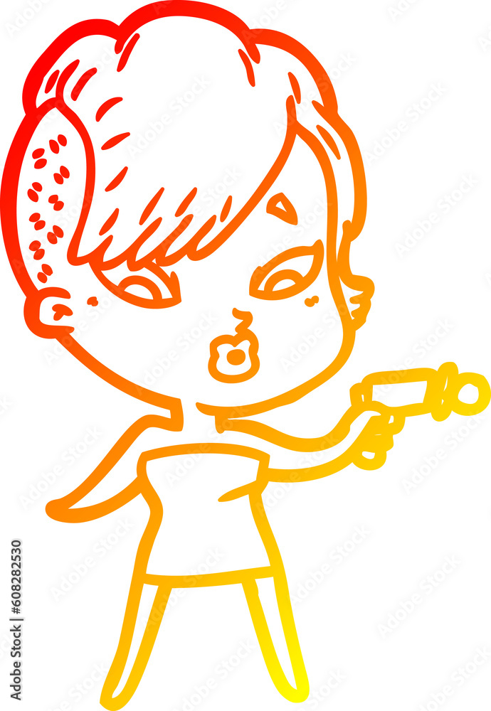 warm gradient line drawing of a cartoon surprised girl warm gradient line drawing of a cartoon surprised girl