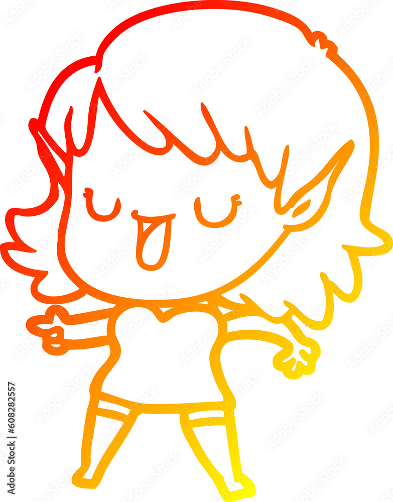 warm gradient line drawing of a cartoon elf girl warm gradient line drawing of a cartoon elf girl