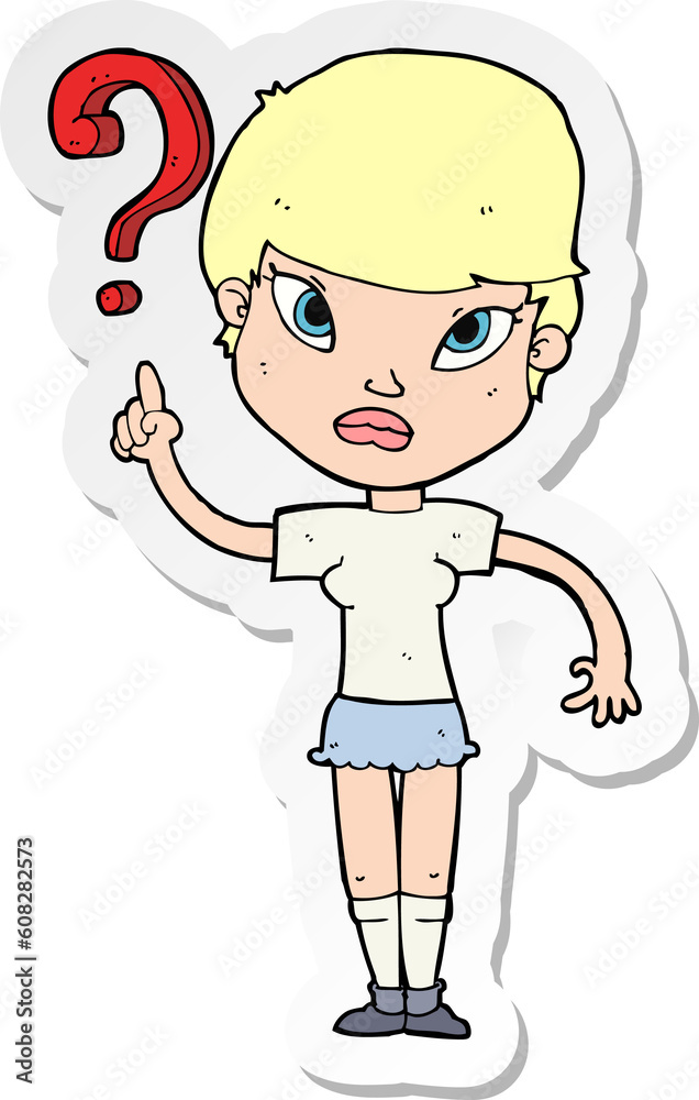 sticker of a cartoon woman asking question sticker of a cartoon woman asking question