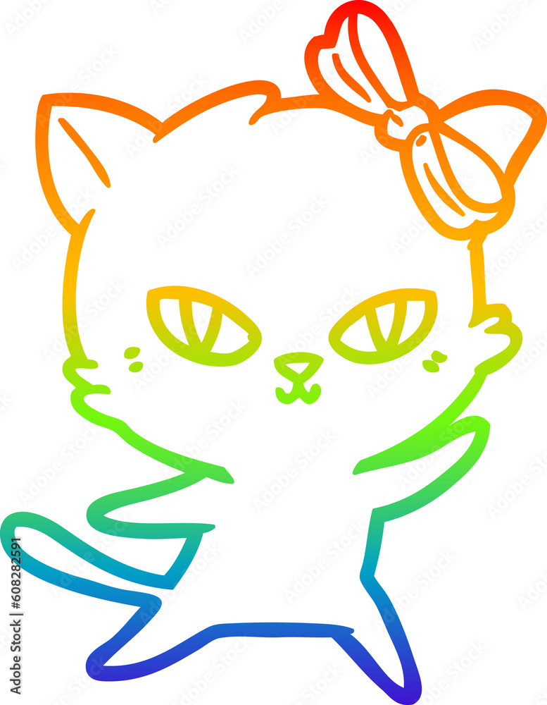 Obraz premium rainbow gradient line drawing of a cute cartoon cat