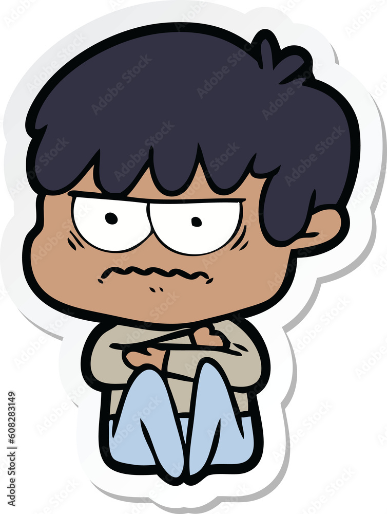 sticker of a annoyed cartoon boy