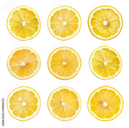 set of isolated illustrations of lemon slices. Created with Generative AI 