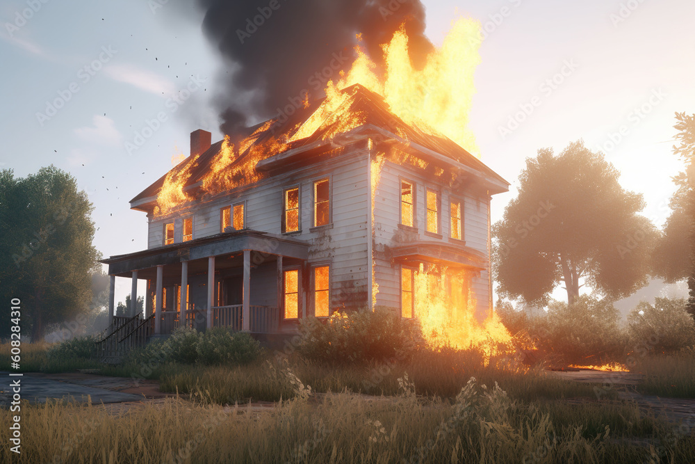 Burning House Created with Generative AI Technology