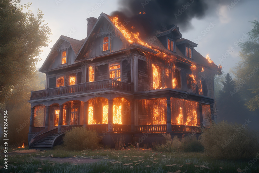 Burning House Created with Generative AI Technology Burning House Created with Generative AI Technology