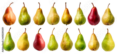 set of isolated illustrations of pear. Created with Generative AI	