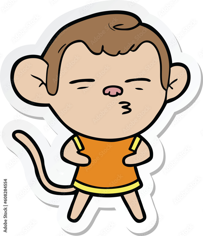 sticker of a cartoon suspicious monkey sticker of a cartoon suspicious monkey