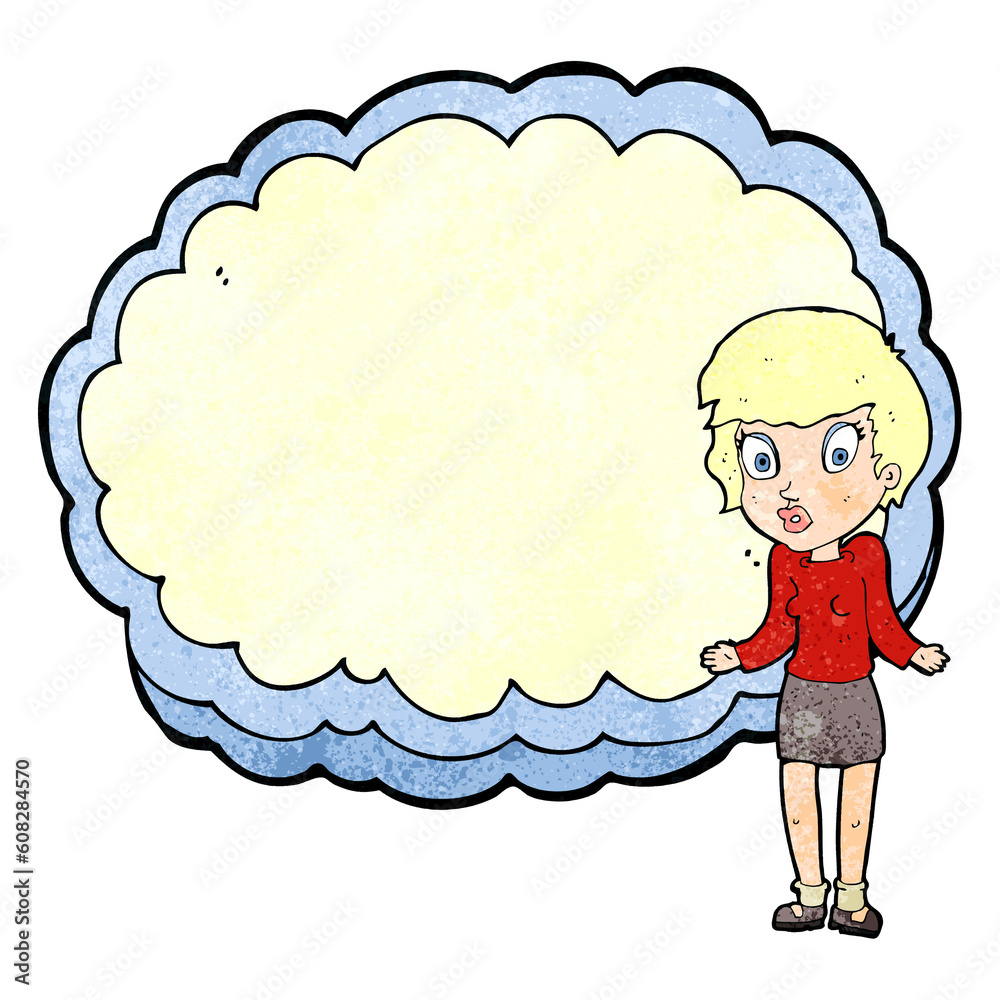 woman standing in front of cloud with space for text woman standing in front of cloud with space for text