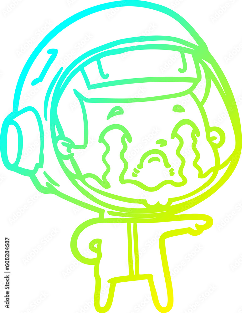 cold gradient line drawing of a cartoon crying astronaut cold gradient line drawing of a cartoon crying astronaut
