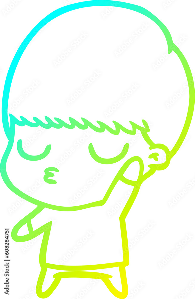 cold gradient line drawing of a cartoon calm boy cold gradient line drawing of a cartoon calm boy