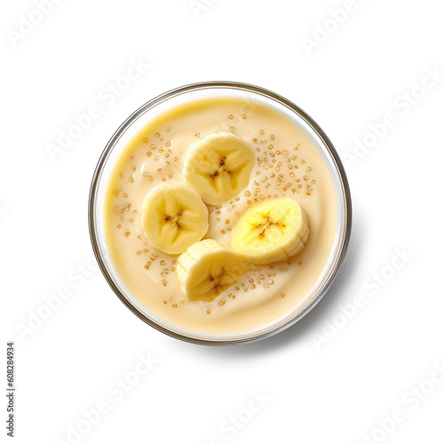 Healthy banana smoothie bowl on white backgrounds. Generated AI