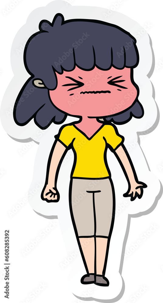 sticker of a cartoon angry girl sticker of a cartoon angry girl