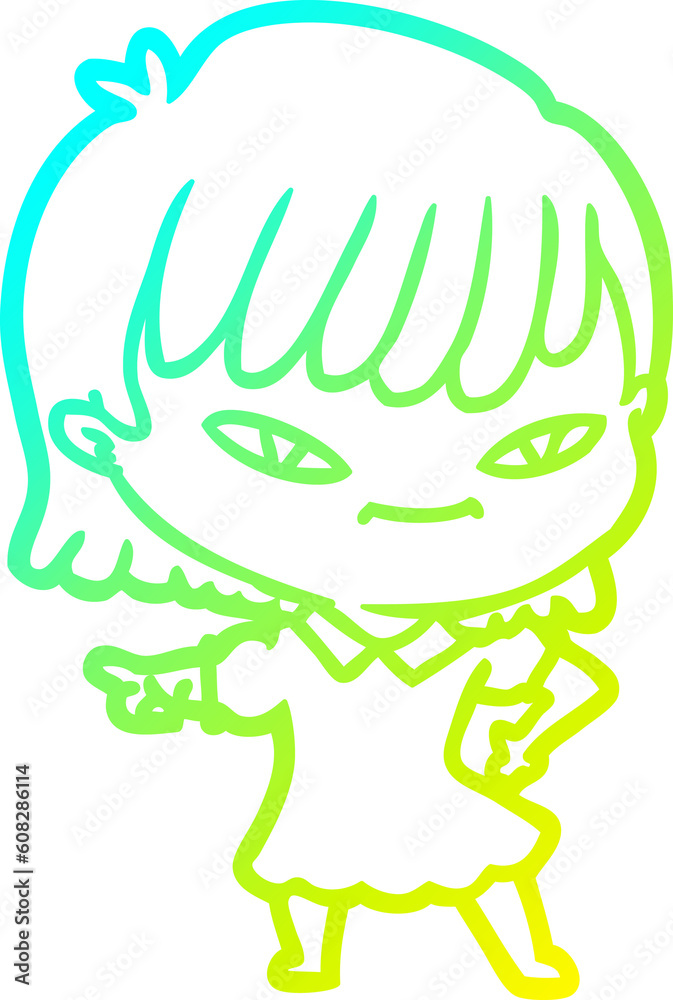 cold gradient line drawing of a cartoon woman cold gradient line drawing of a cartoon woman
