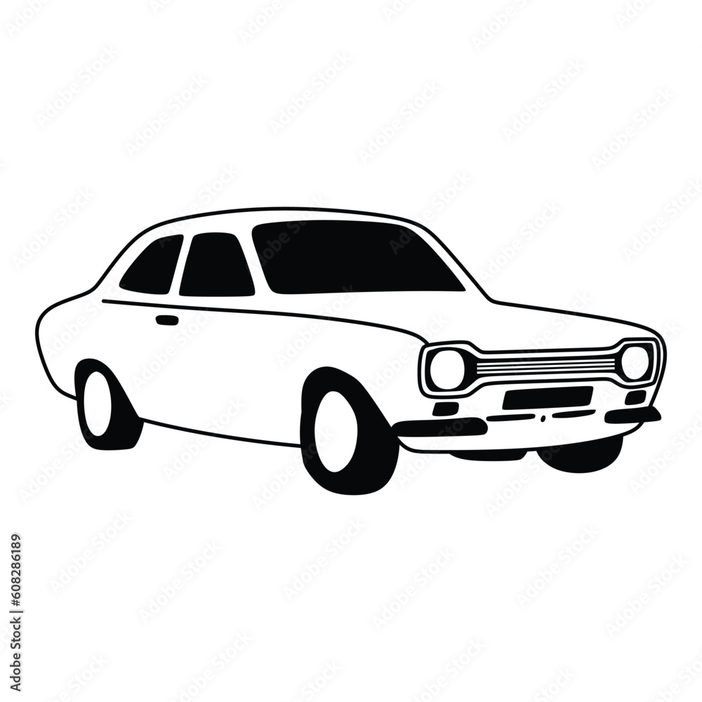 black and white old car logo, line art simple illustration