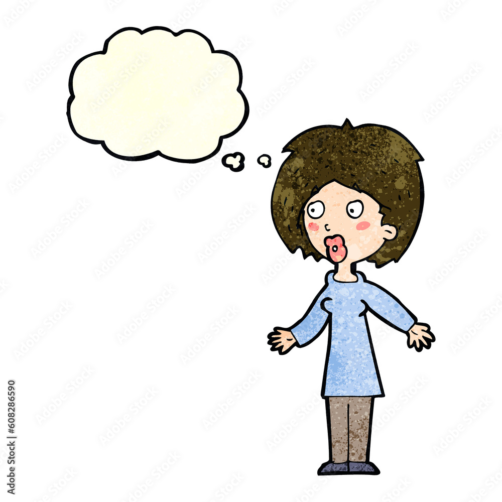 cartoon surprised woman with thought bubble cartoon surprised woman with thought bubble