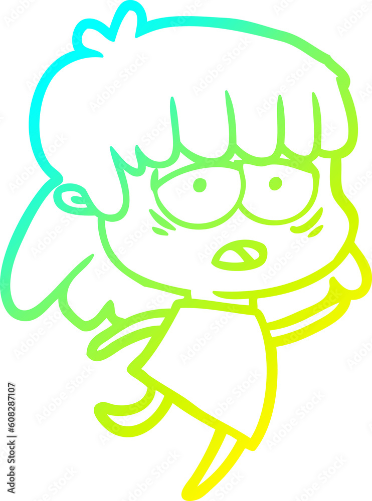 cold gradient line drawing of a cartoon tired woman cold gradient line drawing of a cartoon tired woman