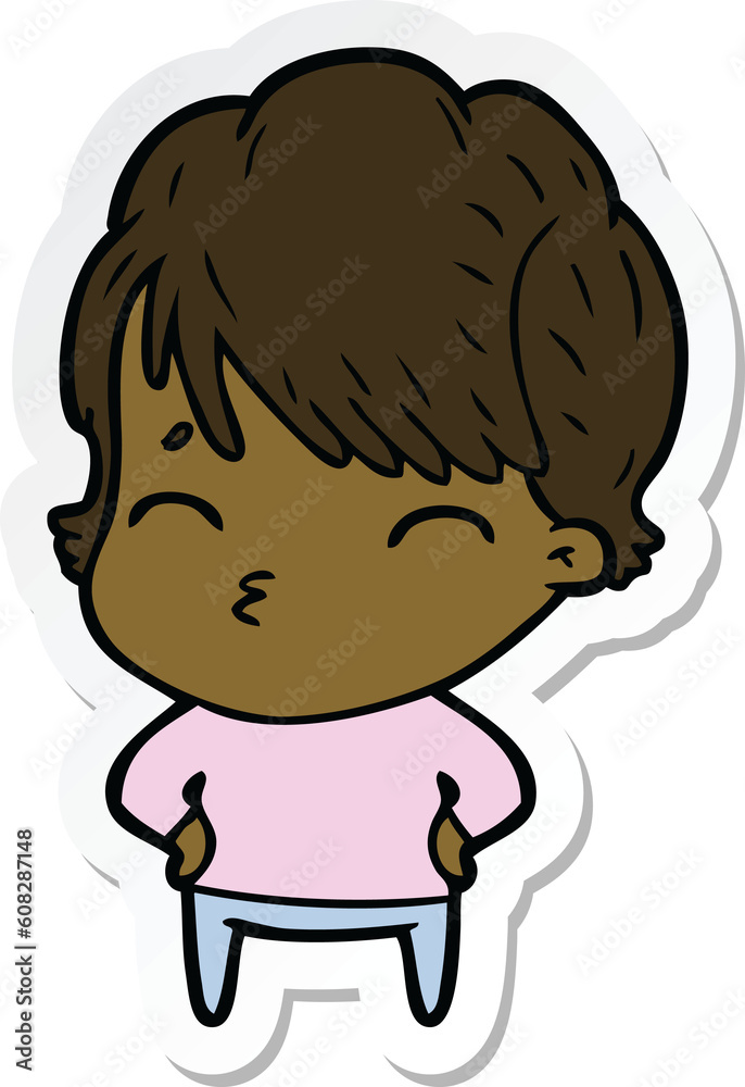 sticker of a cartoon woman thinking