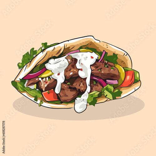 Greek gyros wrapped in pita bread vector illustration